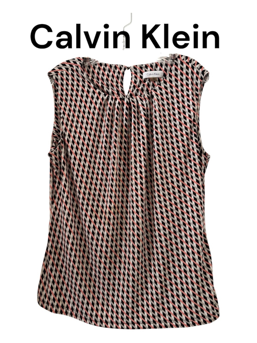 Calvin Klein Sleeveless Geometric Print Top in Black, Pink, Cream L